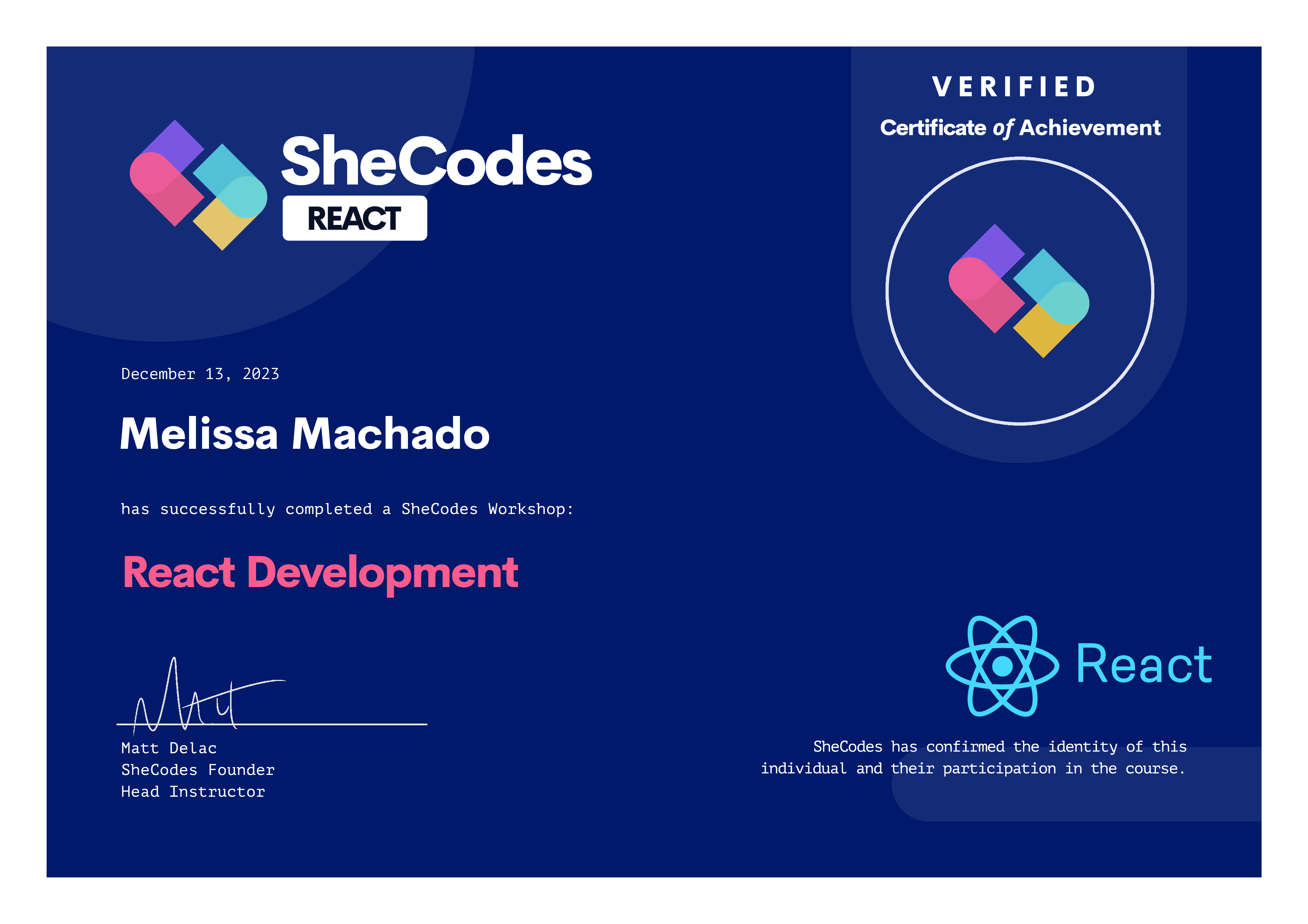 SheCodes React Certificate